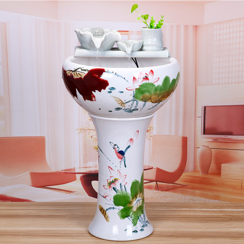 景德镇陶瓷摆件鱼缸流水喷泉家用鱼缸大号客厅加湿开业