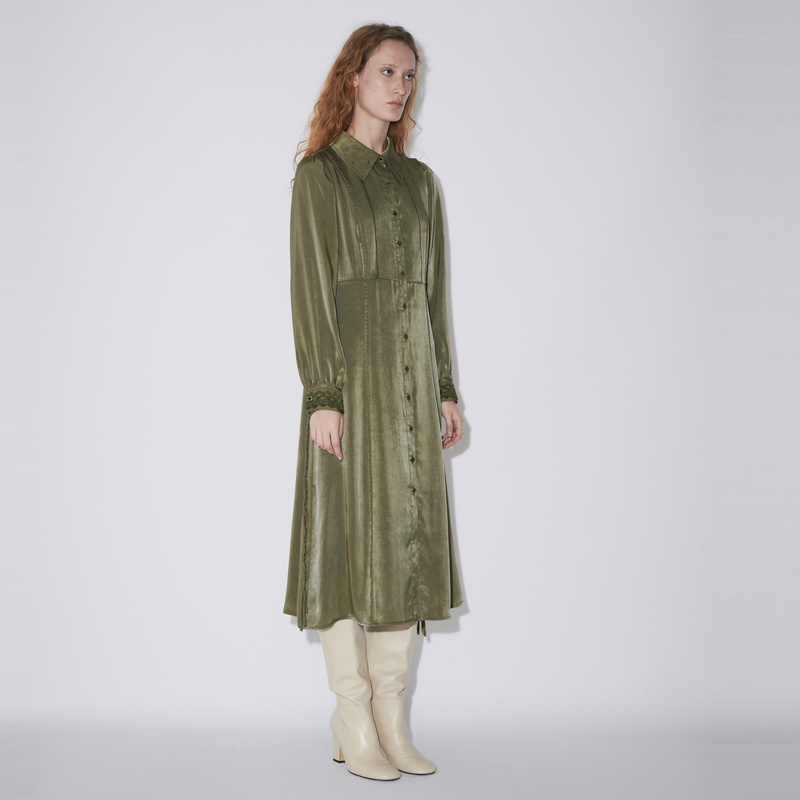 MSLAN秋季复古显瘦方领撞色收腰连衣裙女 MEAM4101