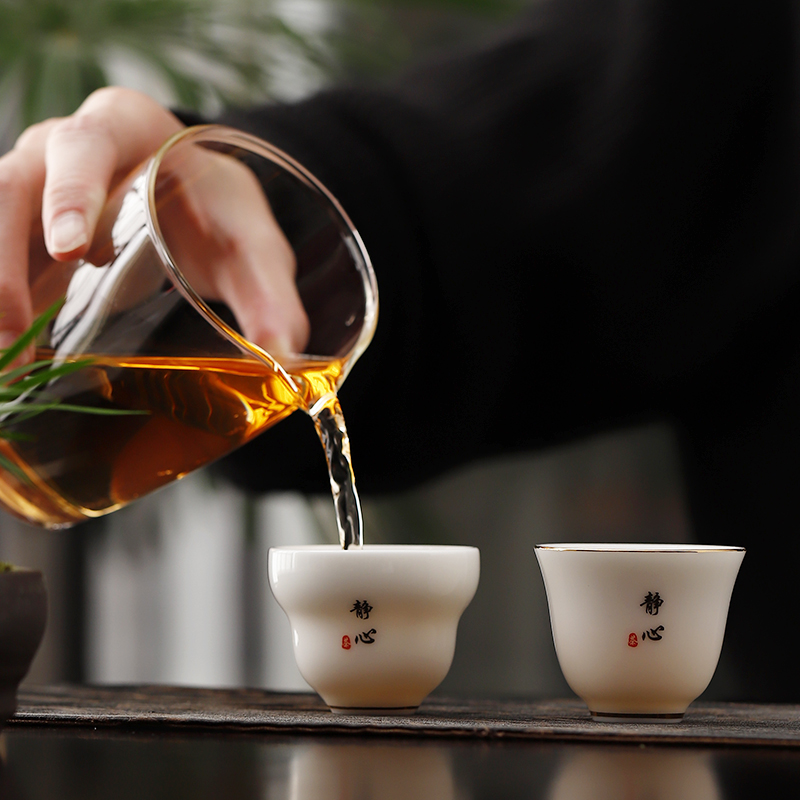 羊脂玉品茗杯白瓷个人单杯家用主人杯小茶杯茗杯禅语陶瓷杯刻字