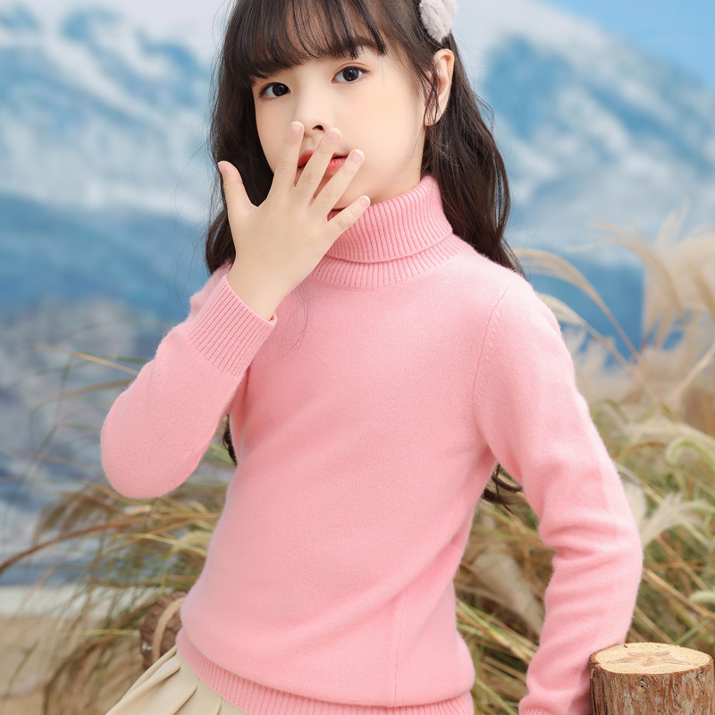 羊毛衫高领打底儿童衫男童女童打底毛衣加厚针织衫黑色潮款3-14岁