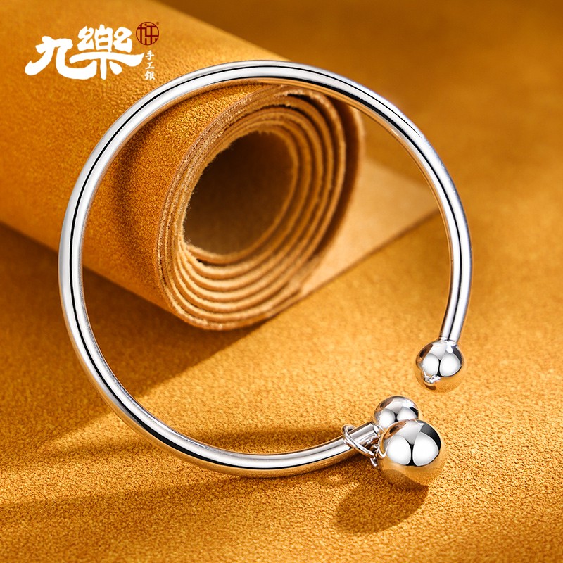 九乐 足银手镯 999蒜头手镯加银球约22g简约实心光面百搭经亮面