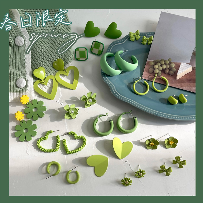 合金耳饰 小清新系~简约耳环气质耳饰少女耳坠绿色百搭耳钉糖果色