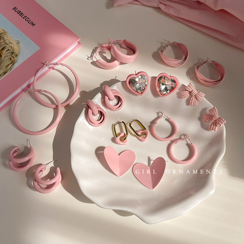 合金耳饰 粉色系少女耳钉 2025新款耳环爱心蝴蝶结可爱耳饰儿童
