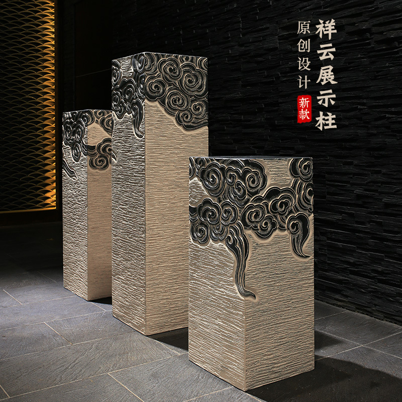 中式祥云石柱树脂工艺品室内方形装饰摆设玄关展示品底座落地摆件