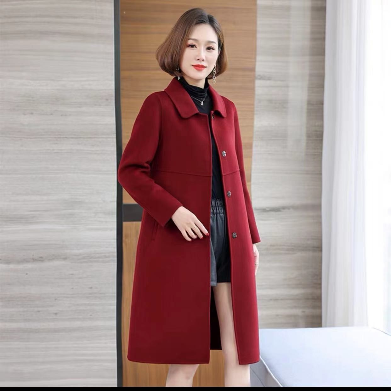 ziyang/孜洋秋冬新款百分百双面绵羊毛大衣高端显瘦气质百搭628