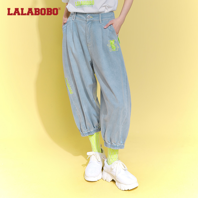 石家庄(多处有油不退不换)熊字母印花松紧腰灯笼裤|L22E-WXZC20