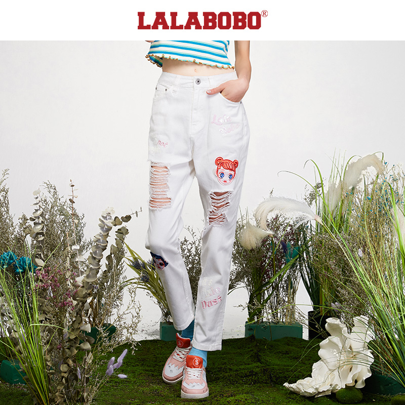 石家庄(不退不换)直筒显瘦破洞亮片男友牛仔裤|L21A-WXZC17