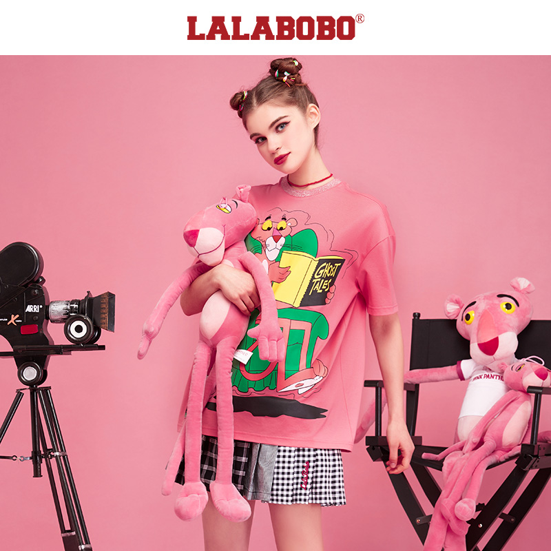 郑州（不退不换）LABO粉红豹联名冰氧吧胶印短袖T恤女|F21B-WSDT13