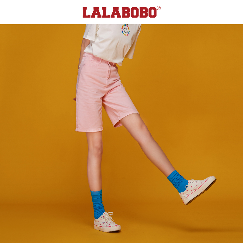 石家庄LALABOBO夏款字母高腰宽松休闲五分牛仔短裤女|L21B-WXZD35