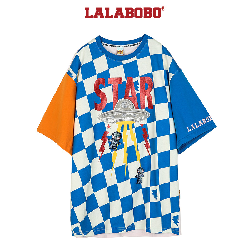 武汉(微瑕不退不换）复古拼接棋盘格解构时尚T恤L21A-WSDT32