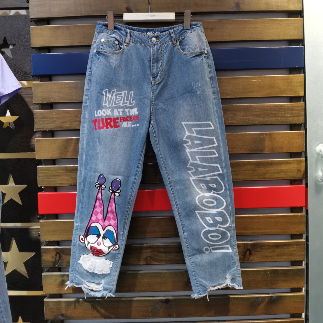 石家庄(不退不换)奥莱LALABOBO大字母牛仔长裤L20C-WXZC11