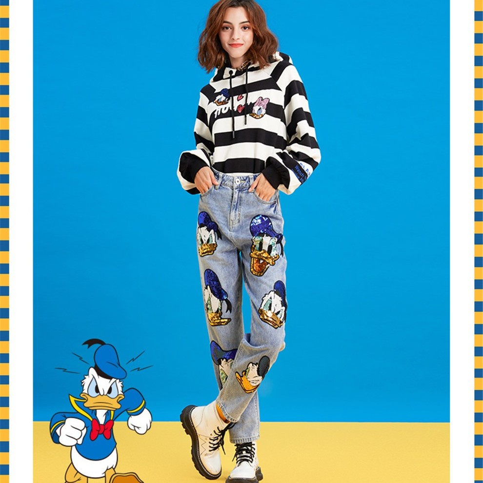 石家庄奥莱（不退不换）LALABOBO唐老鸭图案牛仔长裤T20C-WXZC15