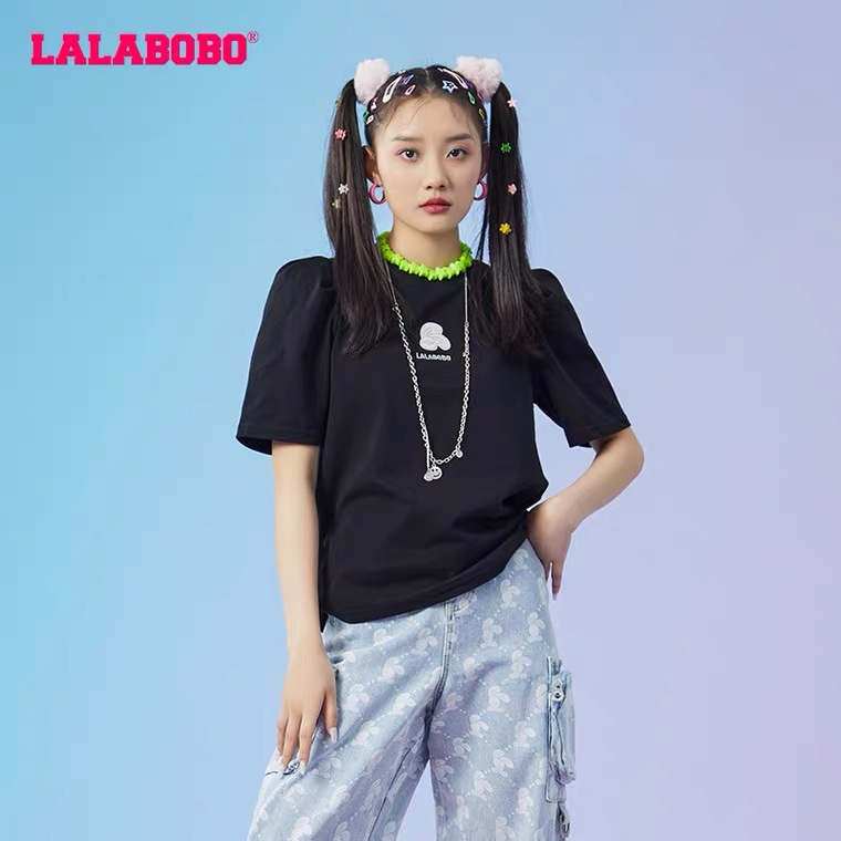 石家庄奥莱LABO可拆卸大蝴蝶结短袖T恤L22A-WSDT26