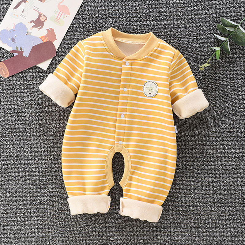 【加绒】婴儿连体衣服秋冬款新生儿开档保暖哈衣男女宝宝爬服睡衣