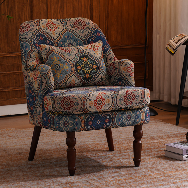 美式单人沙发阳台休闲组合卧室小沙发北欧懒人复古实木组合老虎椅