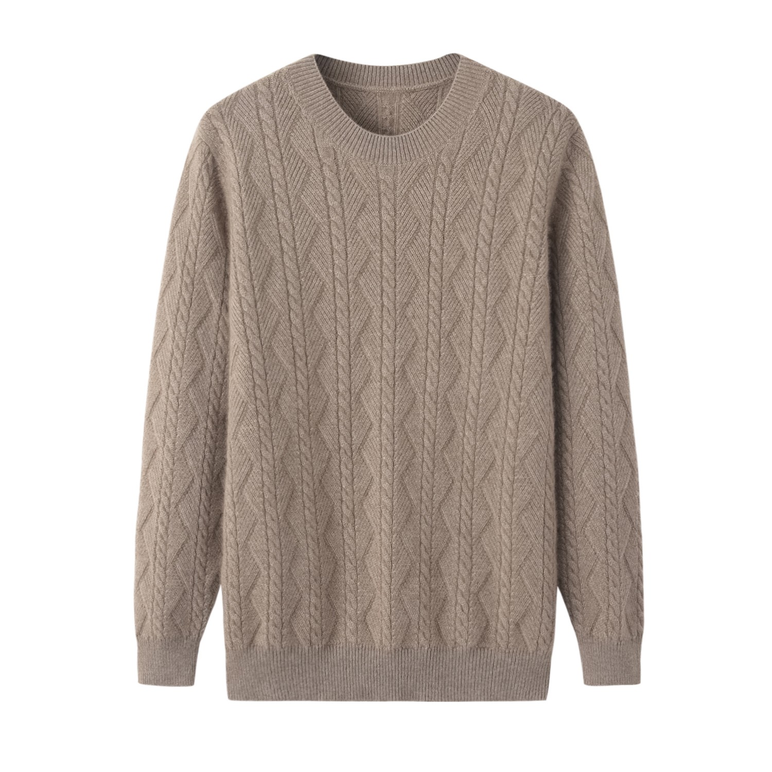 绒绮韵鄂尔多斯市原产地纯羊绒圆领绞花加厚男套衫