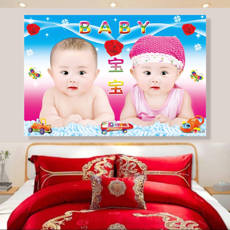 男女宝宝海报照片婚房婴儿图龙凤双胞胎孕妇胎教墙贴年画送子观音