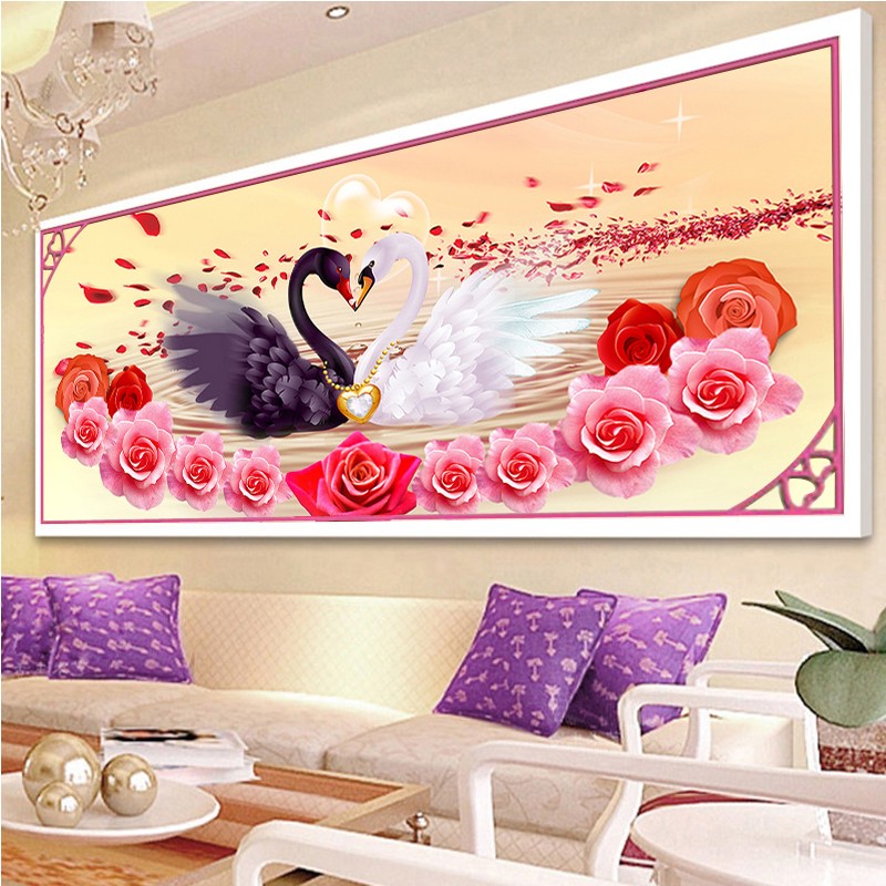 5D新款钻石画天鹅满钻客厅婚庆沾贴钻画卧室点砖石十字绣结婚喜庆