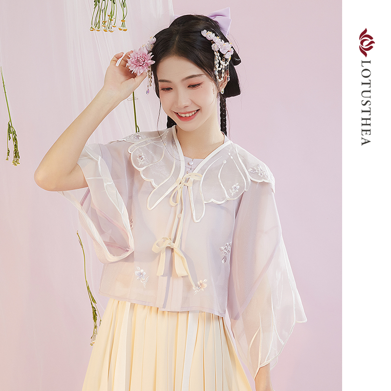 【蝶芽芽+月邀醉】汉尚华莲汉元素改良圆领对襟衫中长裙夏季汉服