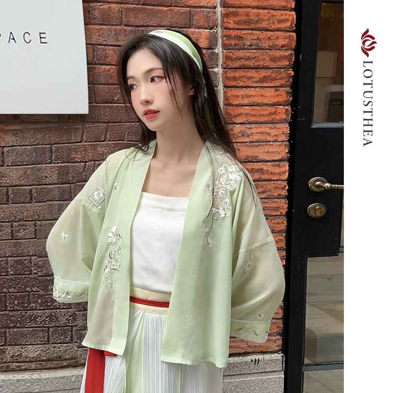 【17周年店庆】汉尚华莲栀白染夏原创汉元素宋制对襟衫中长三裥夏