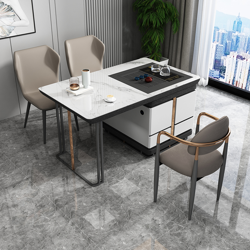 全自动岩板茶桌茶台办公桌智能升降带遥控手动一体多功能功夫茶台