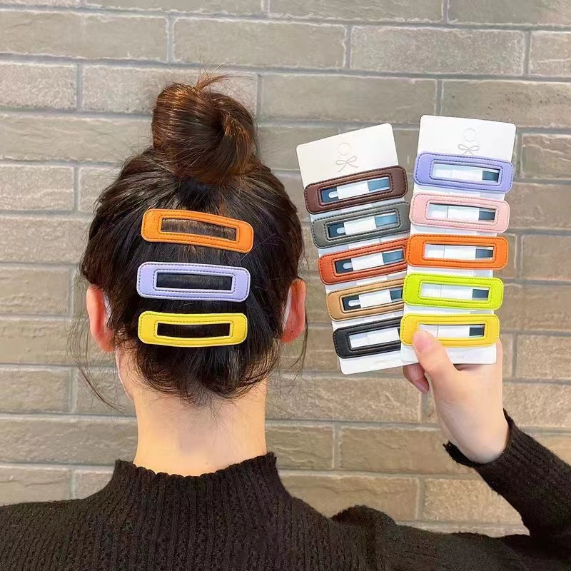 皮质发饰 （新疆包邮）网红发夹少女侧边夹糖果色