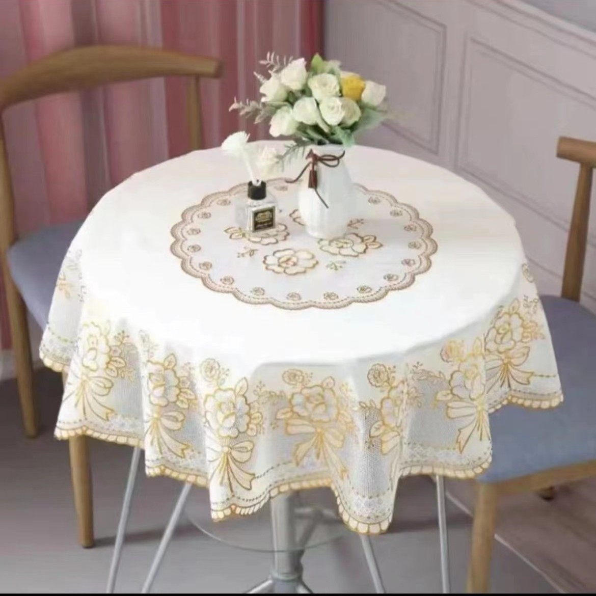 PVC材质桌布圆桌布防水防滑桌布装饰桌布（不防色素红油辣椒油）