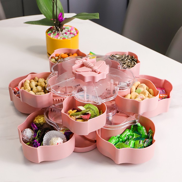精铸大号单层干果盒旋转果盘糖果盒花瓣旋转果盘过年零食摆盘储物