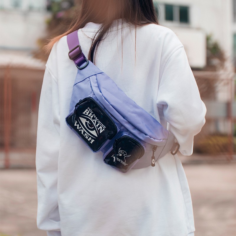 toy machine半透明滑板斜挎包户外休闲腰包多层分隔潮流包包