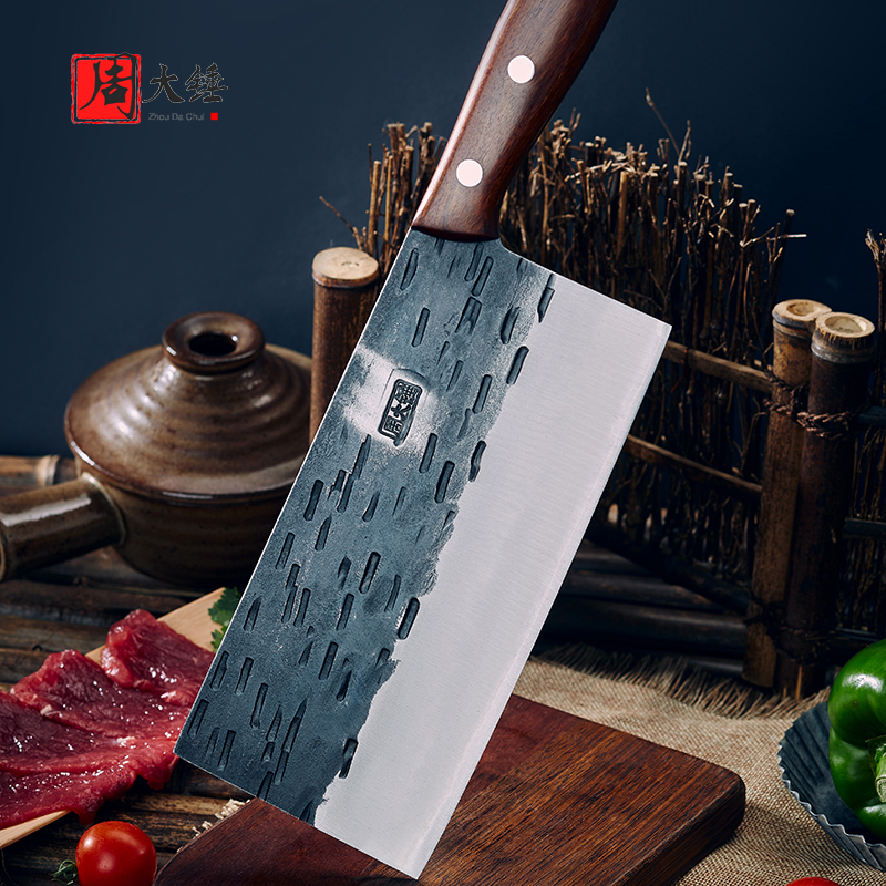 周大锤手工锻打夹钢家用商用中式超锋利切片切丝厨房专用纯切片刀