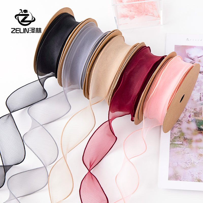 泽林鲜花包装材料 鱼尾纱带花艺缎带纯色雪纺韩式带花束包装丝带