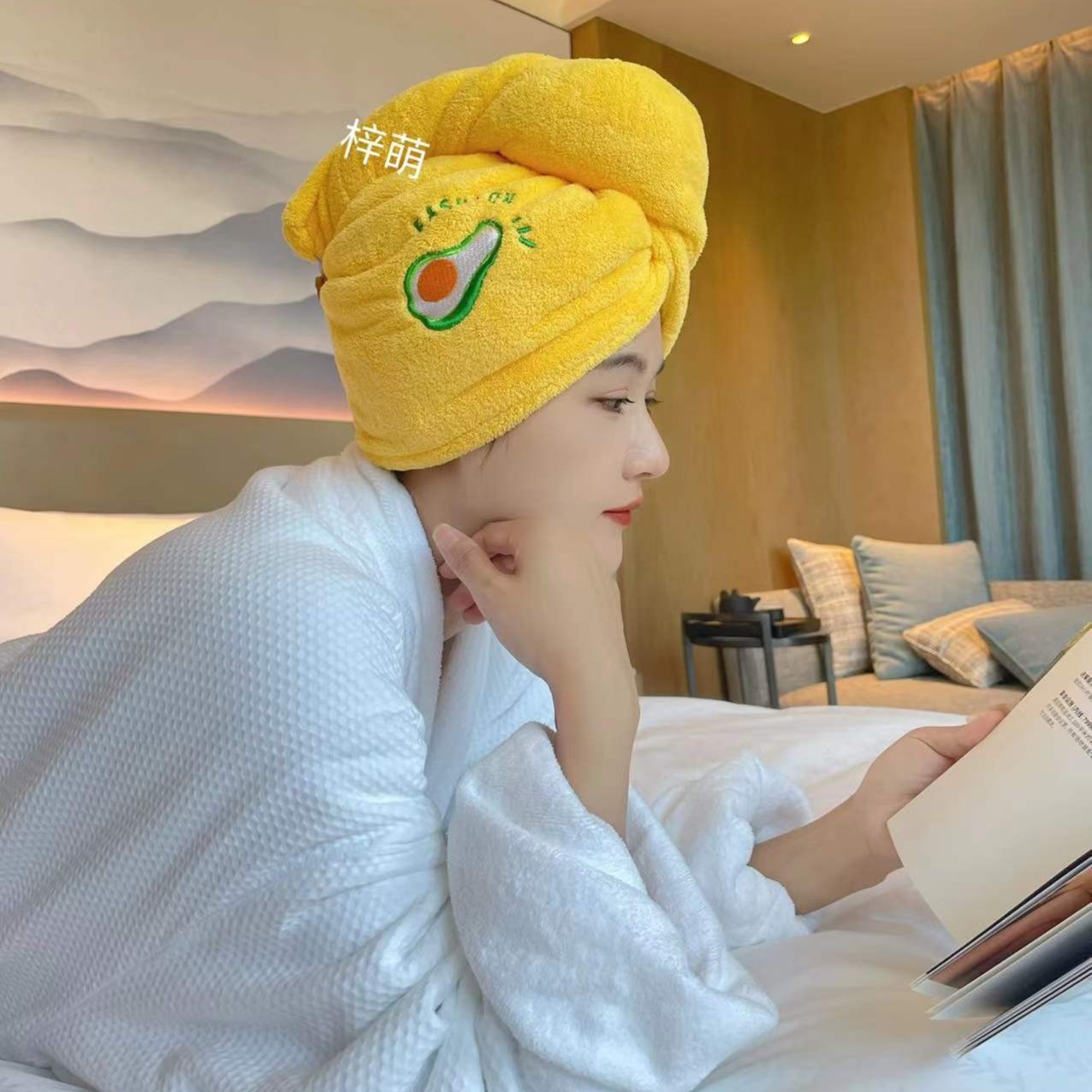 双层加大加厚超吸水简约时尚甜美可爱正反两用女士干发帽（不掉毛）