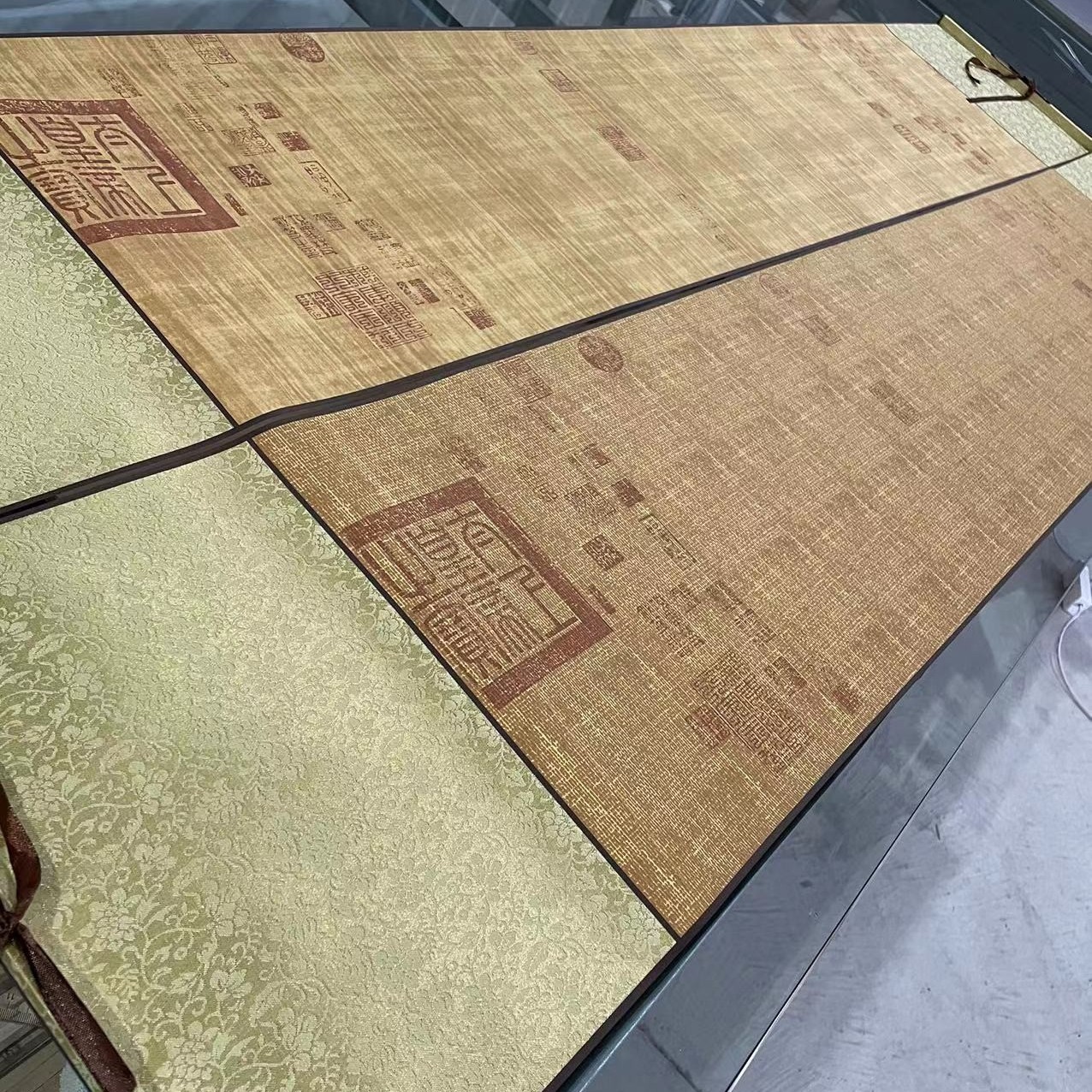 (溪斋)蜡染四尺对开复古麻纹绢纹印章款兰亭序空白挂轴