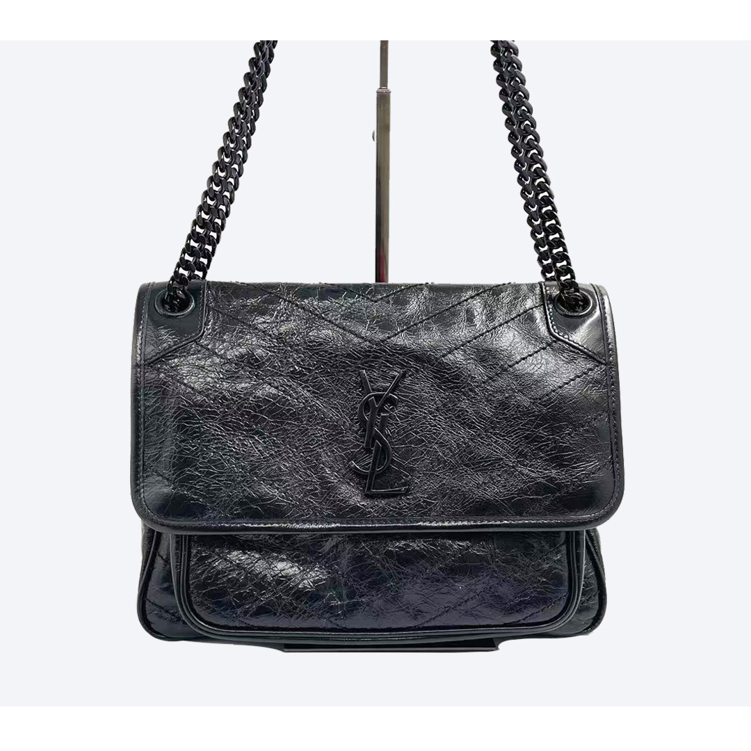 99新 YSL/圣罗兰 niki黑色单肩斜挎包黑链条