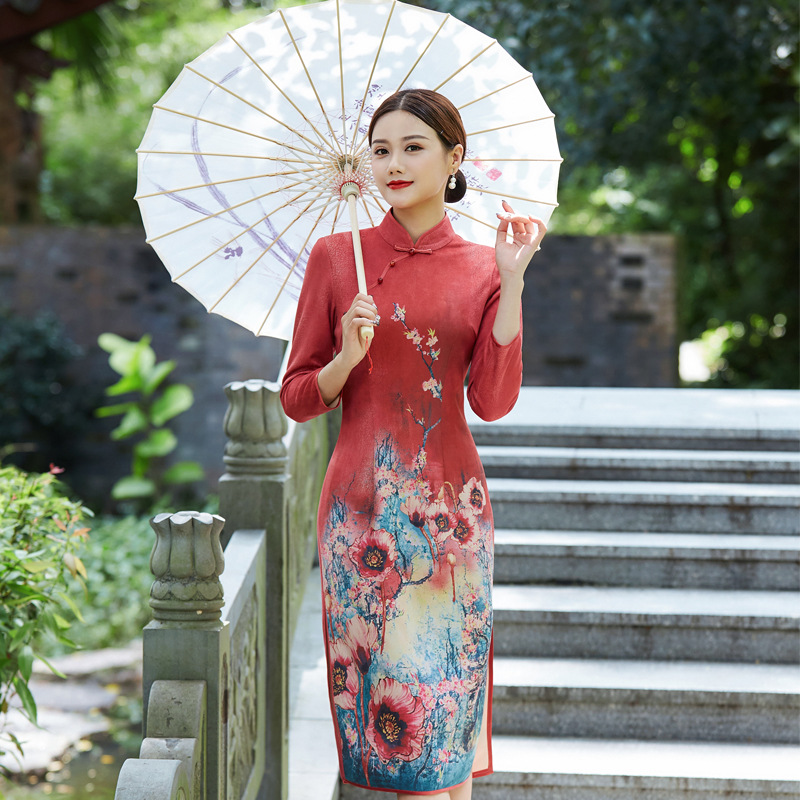 壹玺旗袍修身显瘦短款中袖气质旗袍