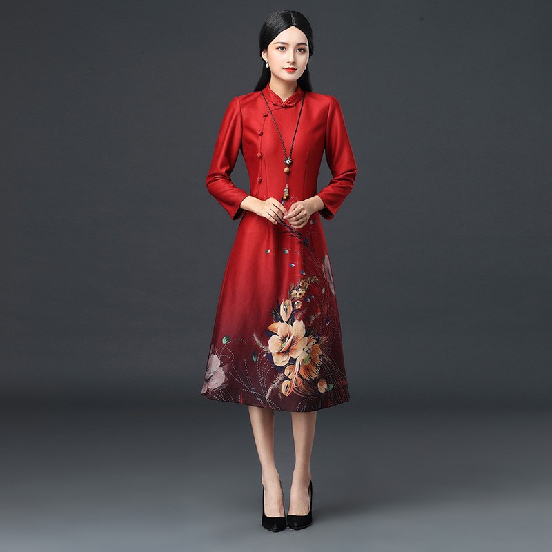 壹玺旗袍修身改良气质兰花开旗袍115cm