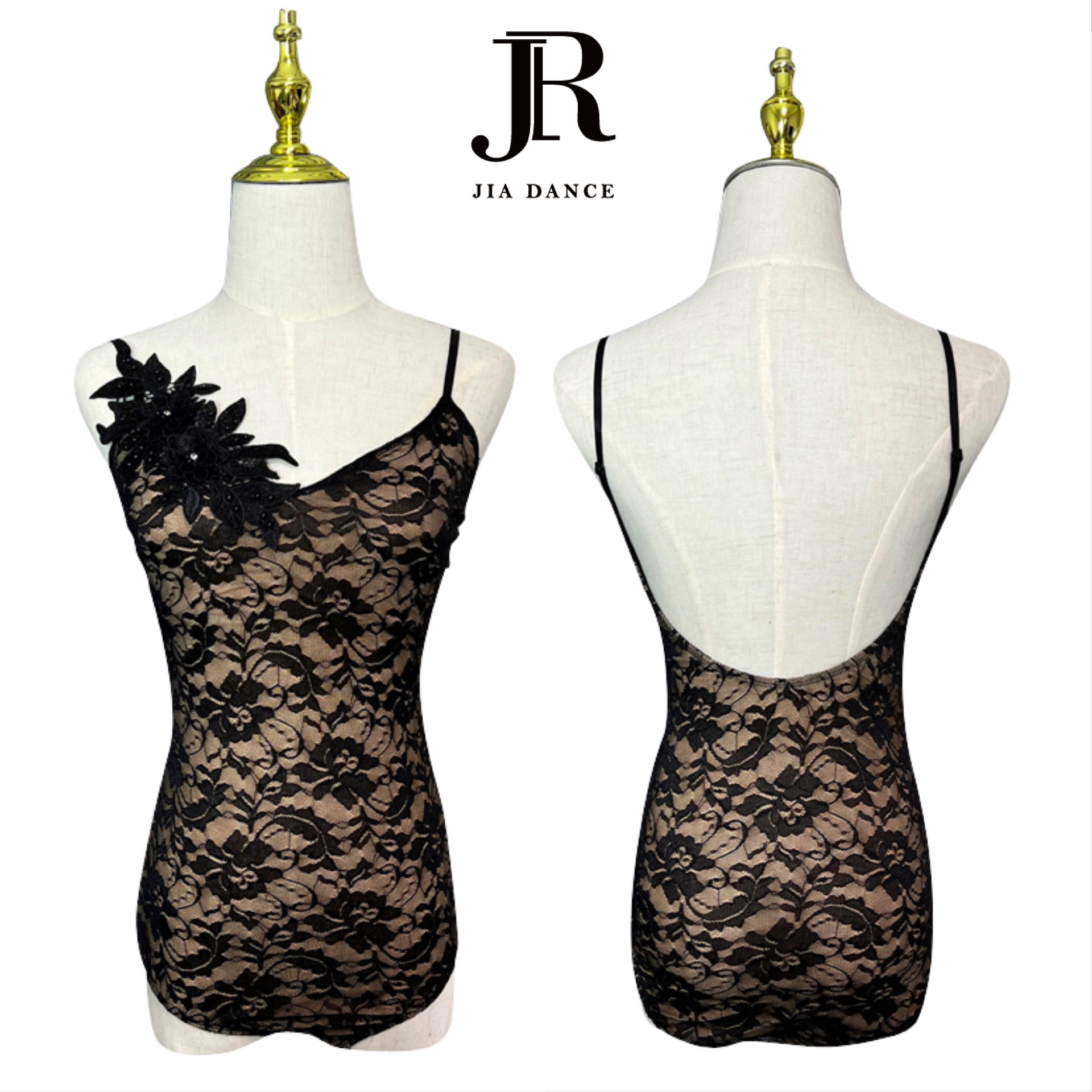 JIA.DANCE拉丁舞蕾丝上衣吊带女新款露背连体操服国标演出服R90
