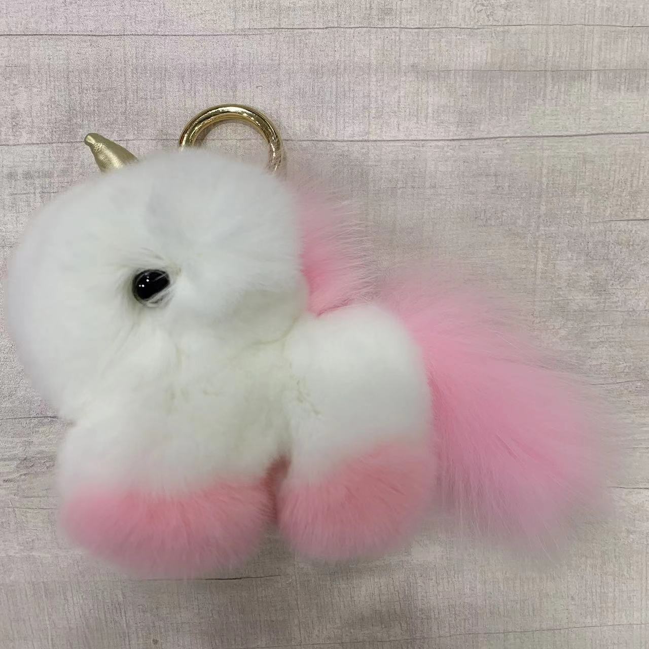韩国ins可爱毛绒小马挂饰獭兔毛独角兽包挂饰钥匙扣配饰生日礼物