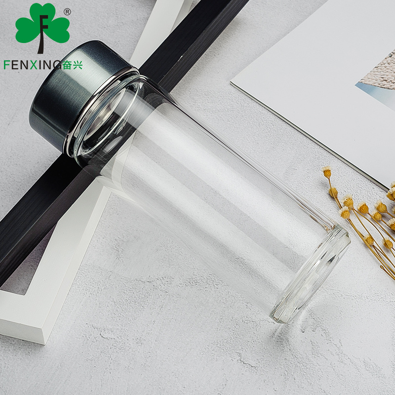 奋兴单层玻璃杯大容量男女士便携随身水杯喝水杯泡茶杯带盖车载