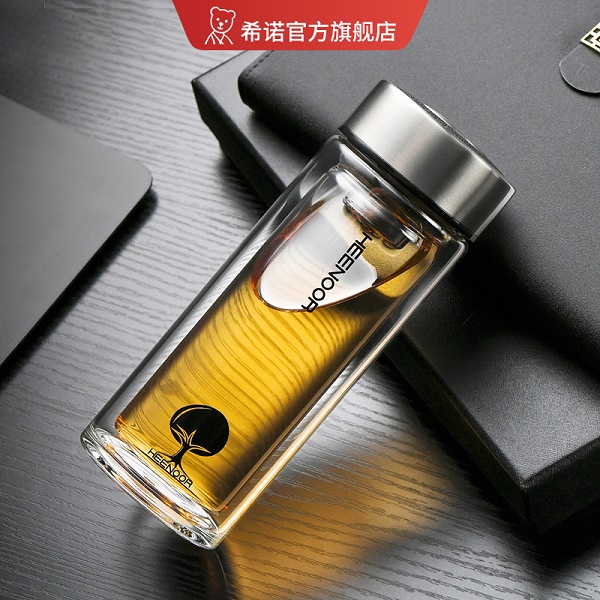 希诺双层玻璃杯过滤办公室泡茶杯男士商务耐热经典小树玻璃水杯子