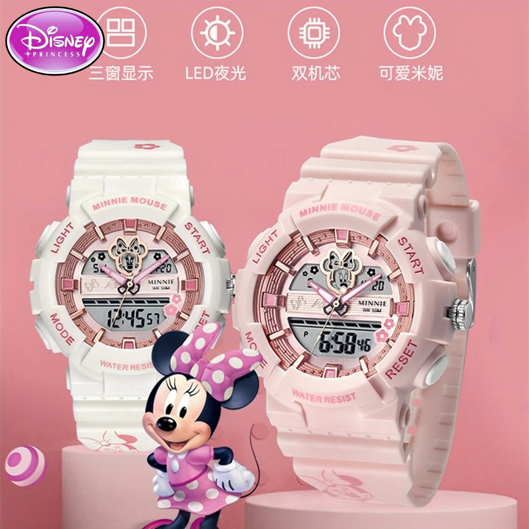 Disney/迪士尼正品大表盘新款夜光防水电子手表女孩简约学生腕表