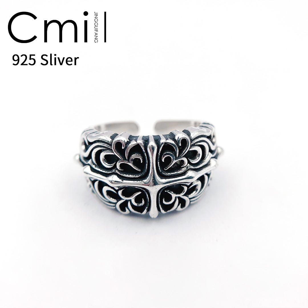925银戒指 Cmill晶贵坊s925银十字克罗鸢尾花开口戒 11.5g高级感