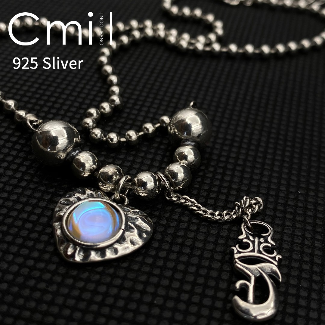 Cmill晶贵坊【项链】s925纯银复古炫彩爱心毛衣女轻奢通勤高级感