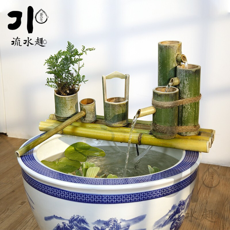 流水趣 流水摆件上部天然竹子竹排流水鱼缸竹筒过滤器水景装饰开