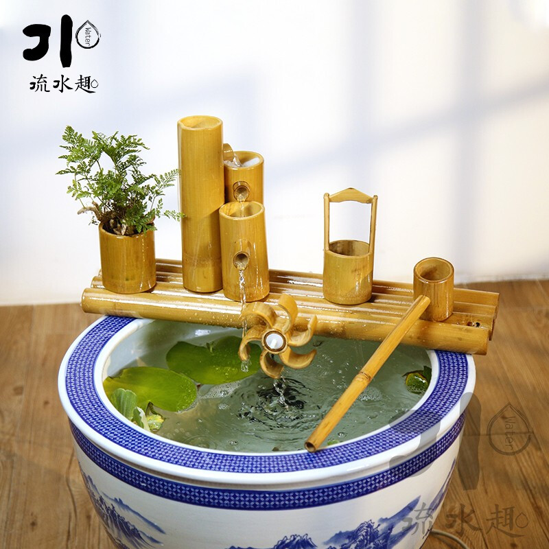 流水趣 春节礼品竹子流水过滤器竹筒流水养鱼缸石槽摆件开业礼品