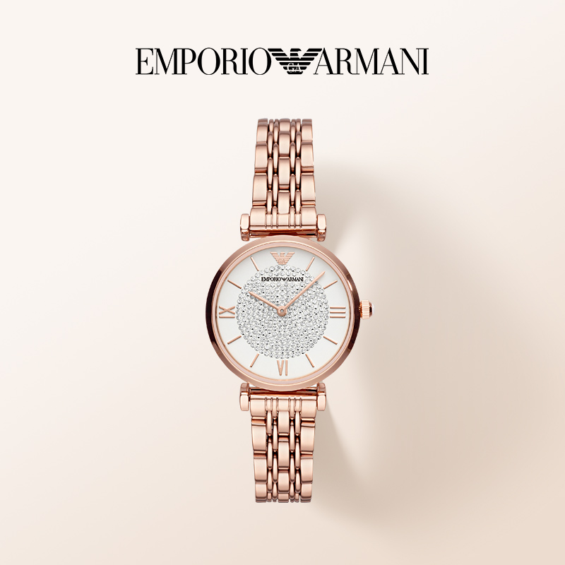 【店铺热销】Emporio Armani阿玛尼玫瑰金满天星时尚手表女AR11244