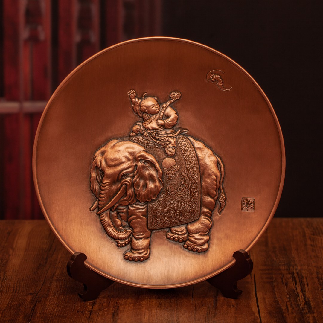吉祥（象）如意 手工錾刻工艺摆盘28*28cm送礼收藏