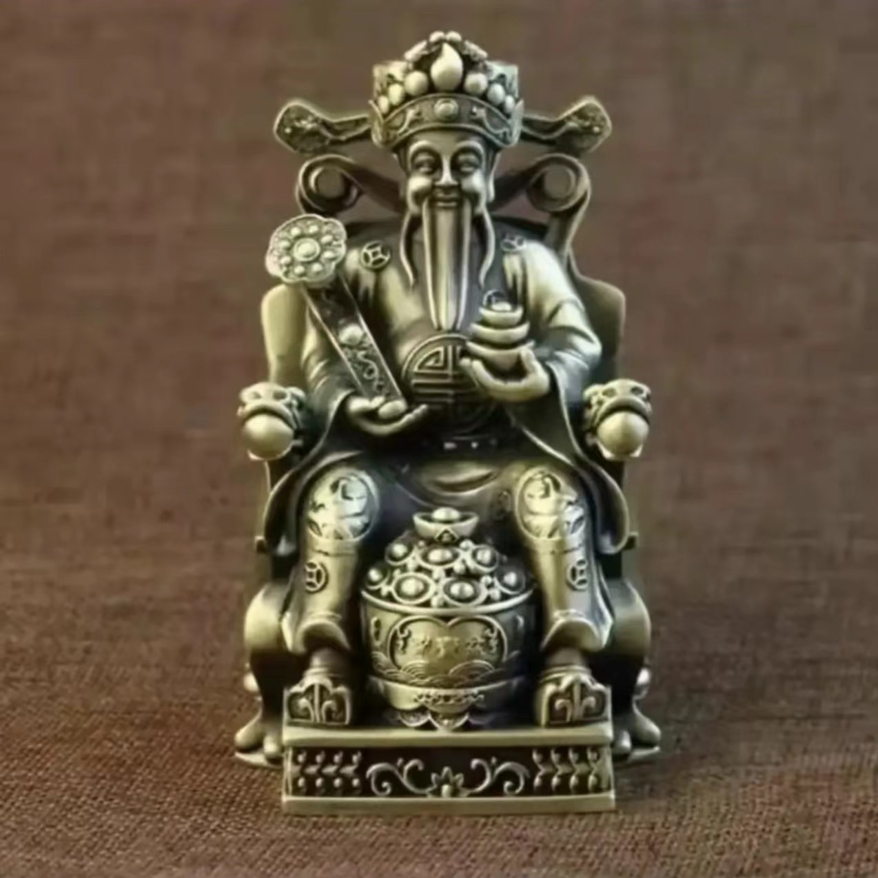 家居人物装饰品酒柜桌面黄铜摆件复古工艺品财神摆件神像武财神