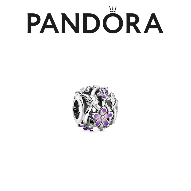 PANDORA/潘多拉 吊坠925银 百搭镂空紫色雏菊串饰【情人节】
