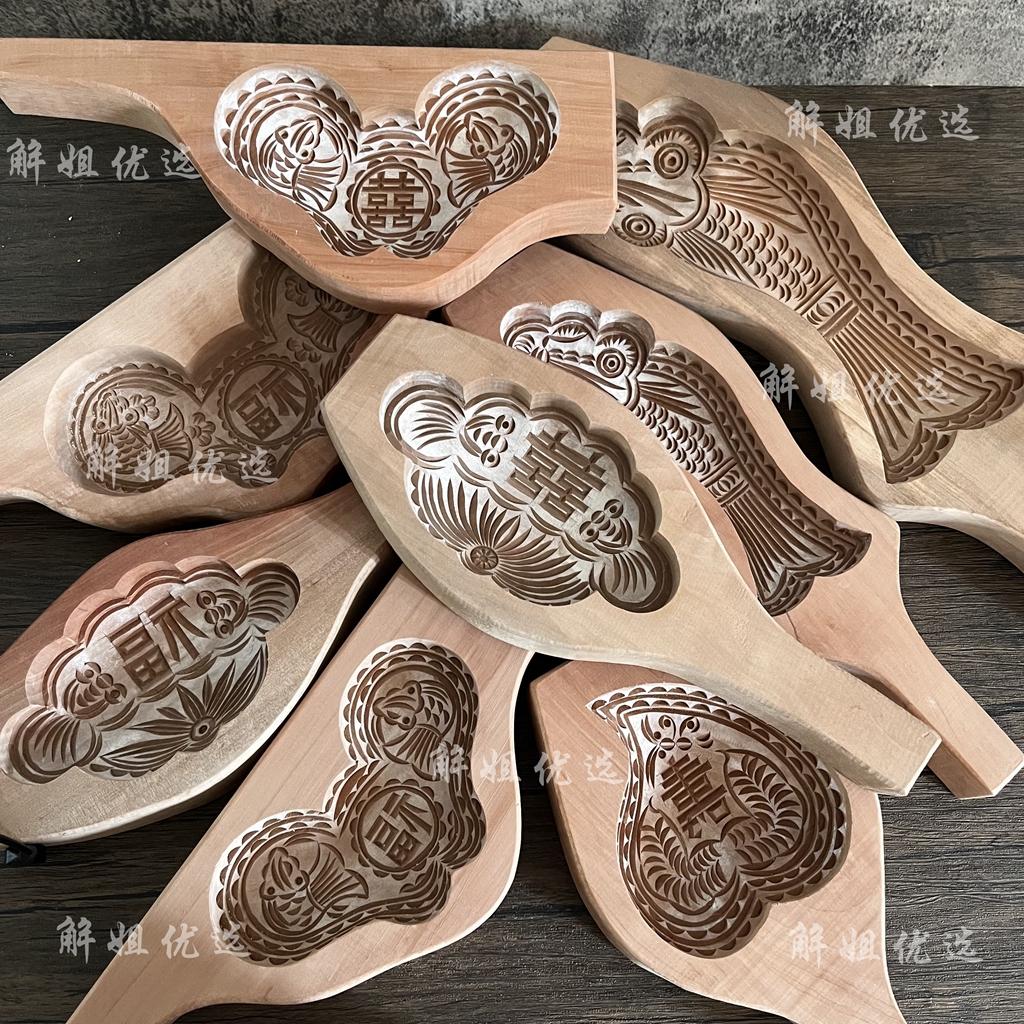 商用特大号花样蒸馒头模具 手工梨木家用花纹饽饽 手压式立体模子